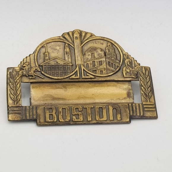 Boston Ma Antique Art Deco Metal Name Tag C Clasp Pin 20s State House 1.5"X1.75" - Picture 12 of 12